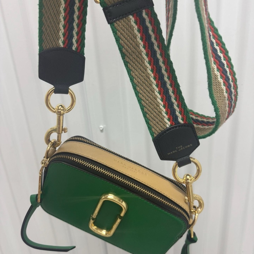 Marc Jacobs Green and Gold Crossbody Bag with Striped Strap